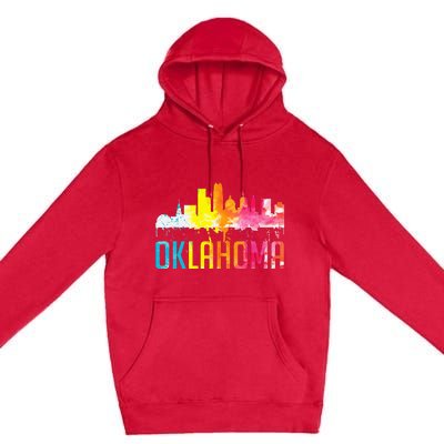 Oklahoma City Ok Retro Watercolor Skyline Art Souvenir Gift Premium Pullover Hoodie