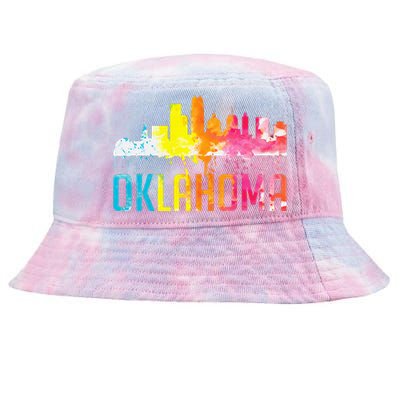 Oklahoma City Ok Retro Watercolor Skyline Art Souvenir Gift Tie-Dyed Bucket Hat