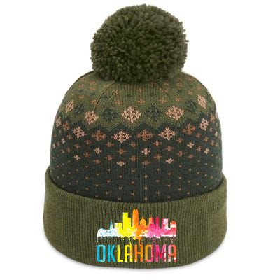 Oklahoma City Ok Retro Watercolor Skyline Art Souvenir Gift The Baniff Cuffed Pom Beanie