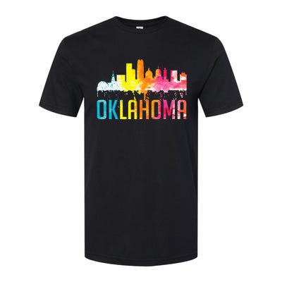 Oklahoma City Ok Retro Watercolor Skyline Art Souvenir Gift Softstyle CVC T-Shirt