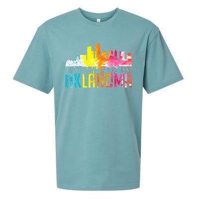 Oklahoma City Ok Retro Watercolor Skyline Art Souvenir Gift Sueded Cloud Jersey T-Shirt