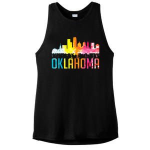 Oklahoma City Ok Retro Watercolor Skyline Ladies PosiCharge Tri-Blend Wicking Tank