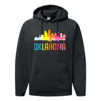 Oklahoma City Ok Retro Watercolor Skyline Performance Fleece Hoodie