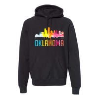 Oklahoma City Ok Retro Watercolor Skyline Premium Hoodie