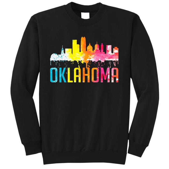 Oklahoma City Ok Retro Watercolor Skyline Tall Sweatshirt