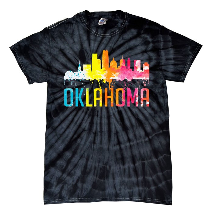 Oklahoma City Ok Retro Watercolor Skyline Tie-Dye T-Shirt