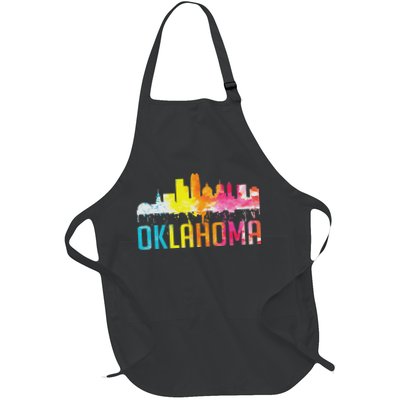Oklahoma City Ok Retro Watercolor Skyline Art Souvenir Gift Full-Length Apron With Pockets