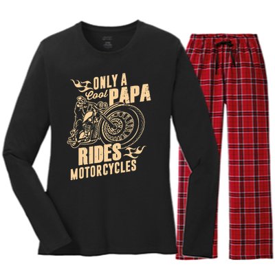 Only Cool Papa Rides Motorcycles Funny Fathers Day Women's Long Sleeve Flannel Pajama Set 