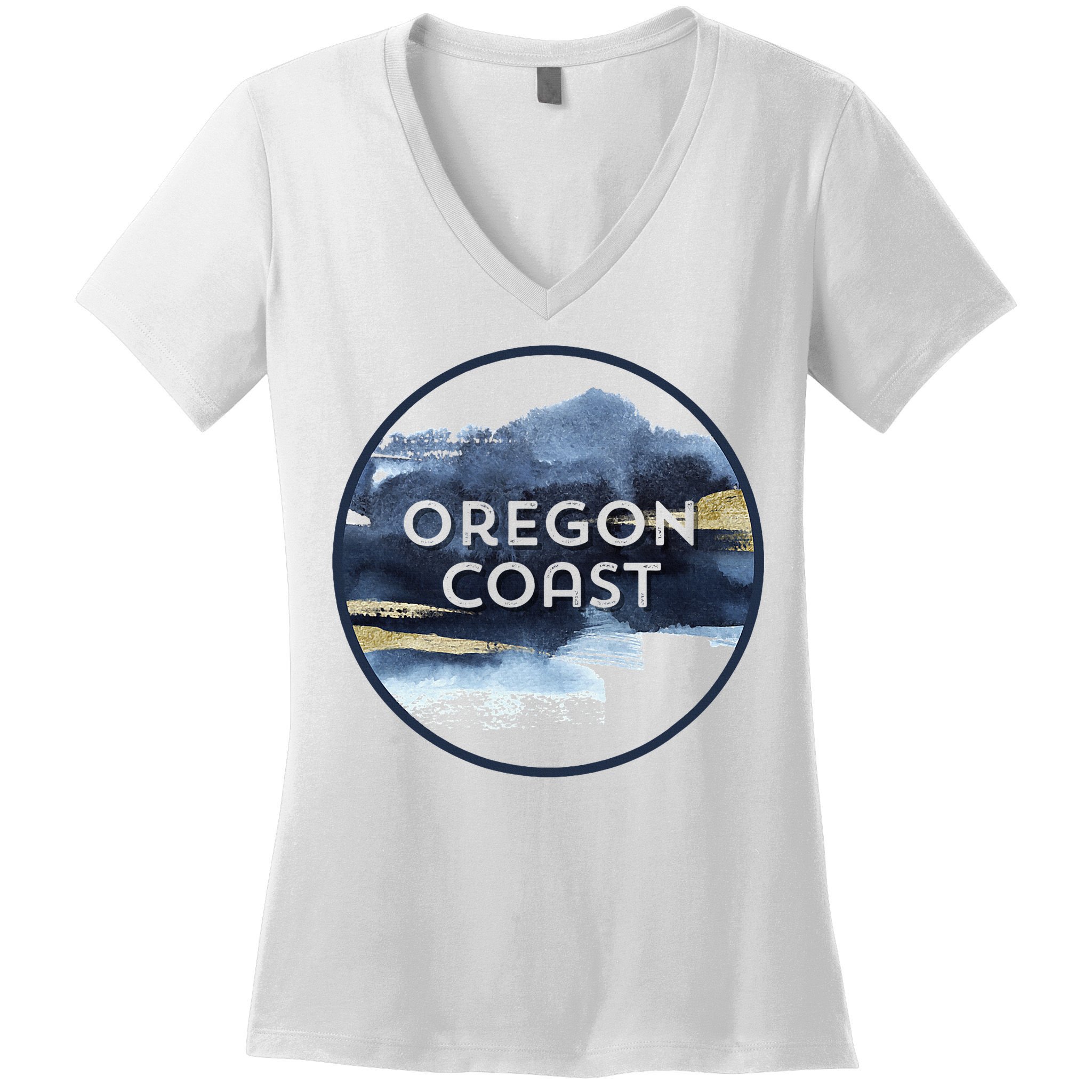 Oregon Coast Pacific Nw Vacation Souvenir Watercolor Design Women's V-Neck T-Shirt