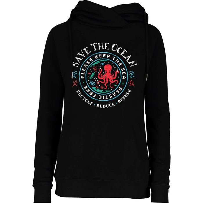 Ocean Conservation Please Keep The Sea Plastic Free Womens Funnel Neck Pullover Hood