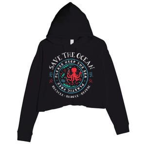 Ocean Conservation Please Keep The Sea Plastic Free Crop Fleece Hoodie