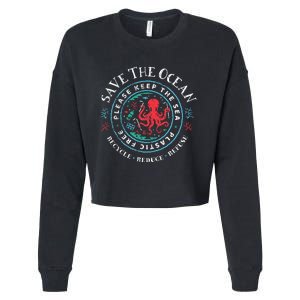 Ocean Conservation Please Keep The Sea Plastic Free Cropped Pullover Crew