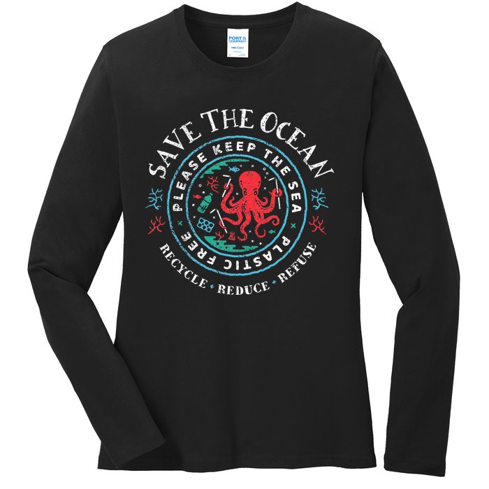 Ocean Conservation Please Keep The Sea Plastic Free Ladies Long Sleeve Shirt