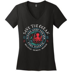 Ocean Conservation Please Keep The Sea Plastic Free Women's V-Neck T-Shirt