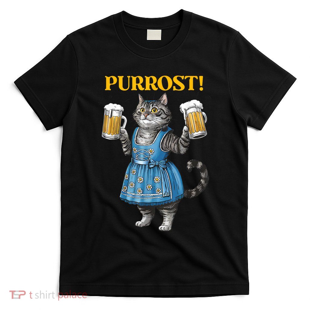 Oktoberfest Cheers Prost German Cat Drinking Beer Purrost T-Shirt