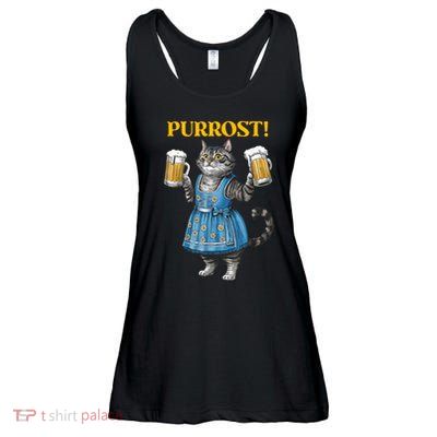 Oktoberfest Cheers Prost German Cat Drinking Beer Purrost Ladies Essential Flowy Tank