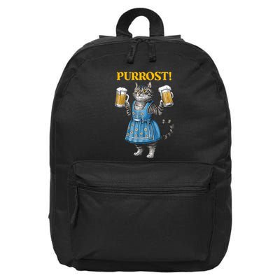 Oktoberfest Cheers Prost German Cat Drinking Beer Purrost 16 in Basic Backpack