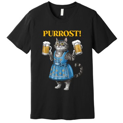 Oktoberfest Cheers Prost German Cat Drinking Beer Purrost Premium T-Shirt