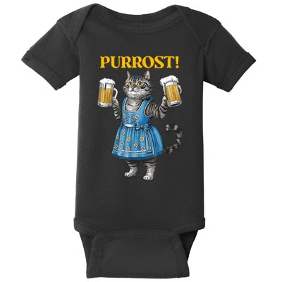 Oktoberfest Cheers Prost German Cat Drinking Beer Purrost Baby Bodysuit