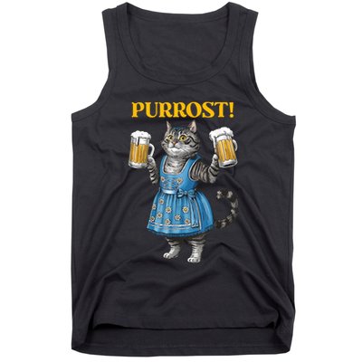 Oktoberfest Cheers Prost German Cat Drinking Beer Purrost Tank Top