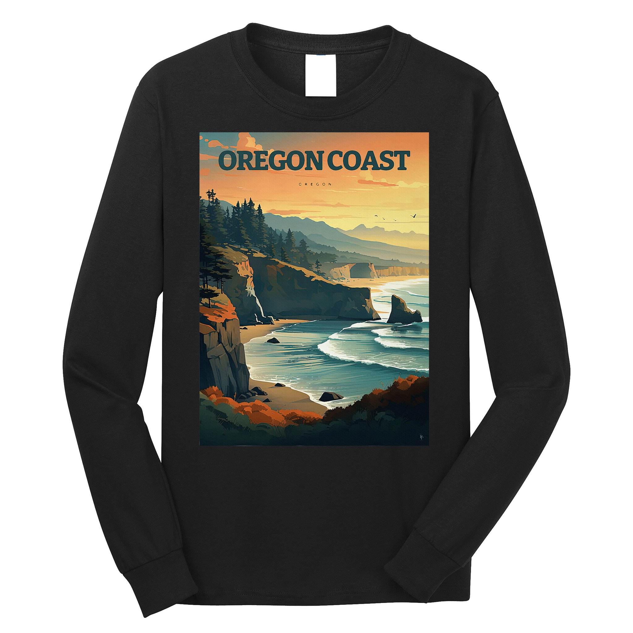 Oregon Coast Pacific Nw Vacation Souvenir Watercolor Design Long Sleeve Shirt