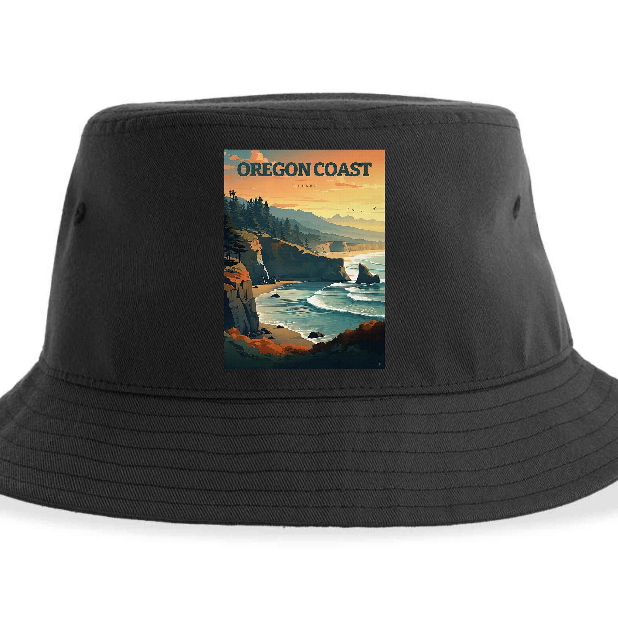 Oregon Coast Pacific Nw Vacation Souvenir Watercolor Design Sustainable Bucket Hat