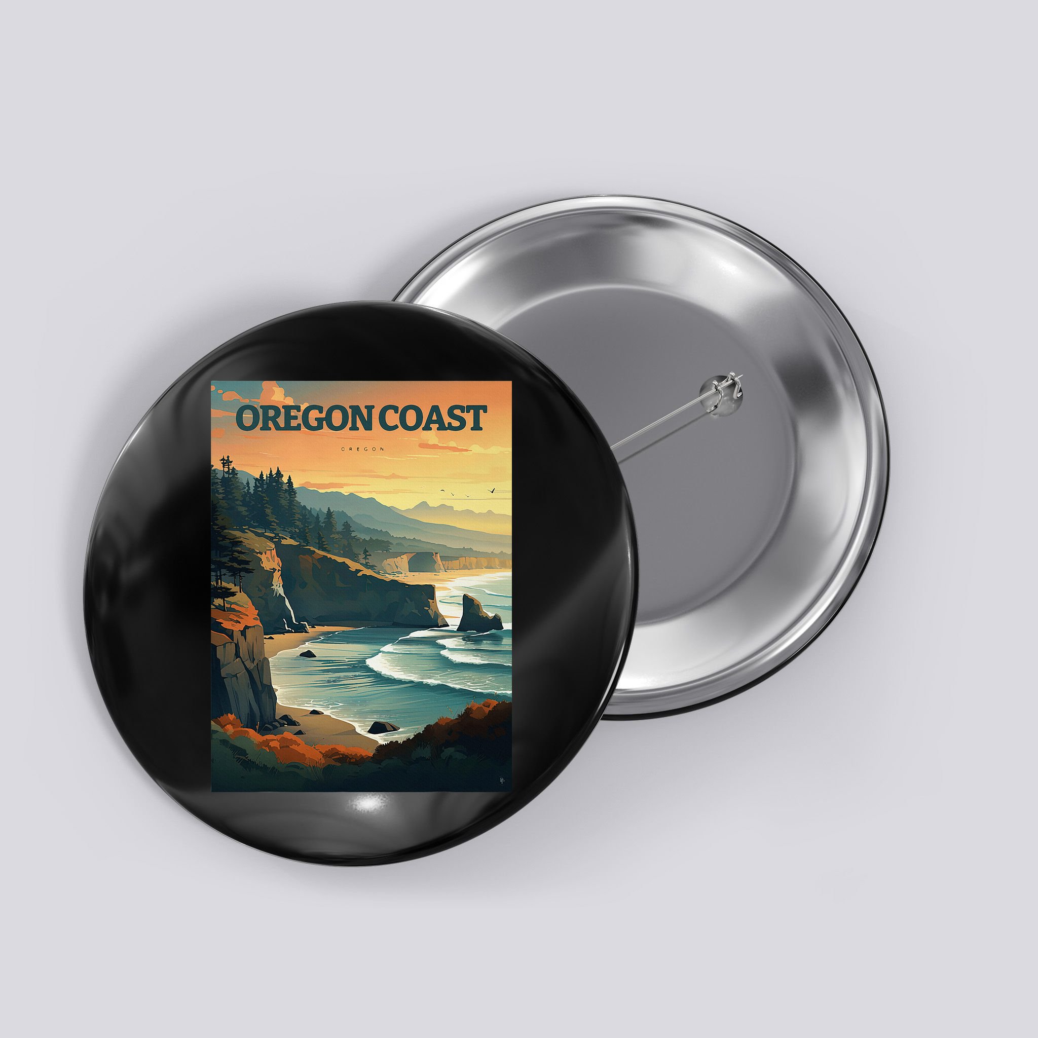 Oregon Coast Pacific Nw Vacation Souvenir Watercolor Design Button