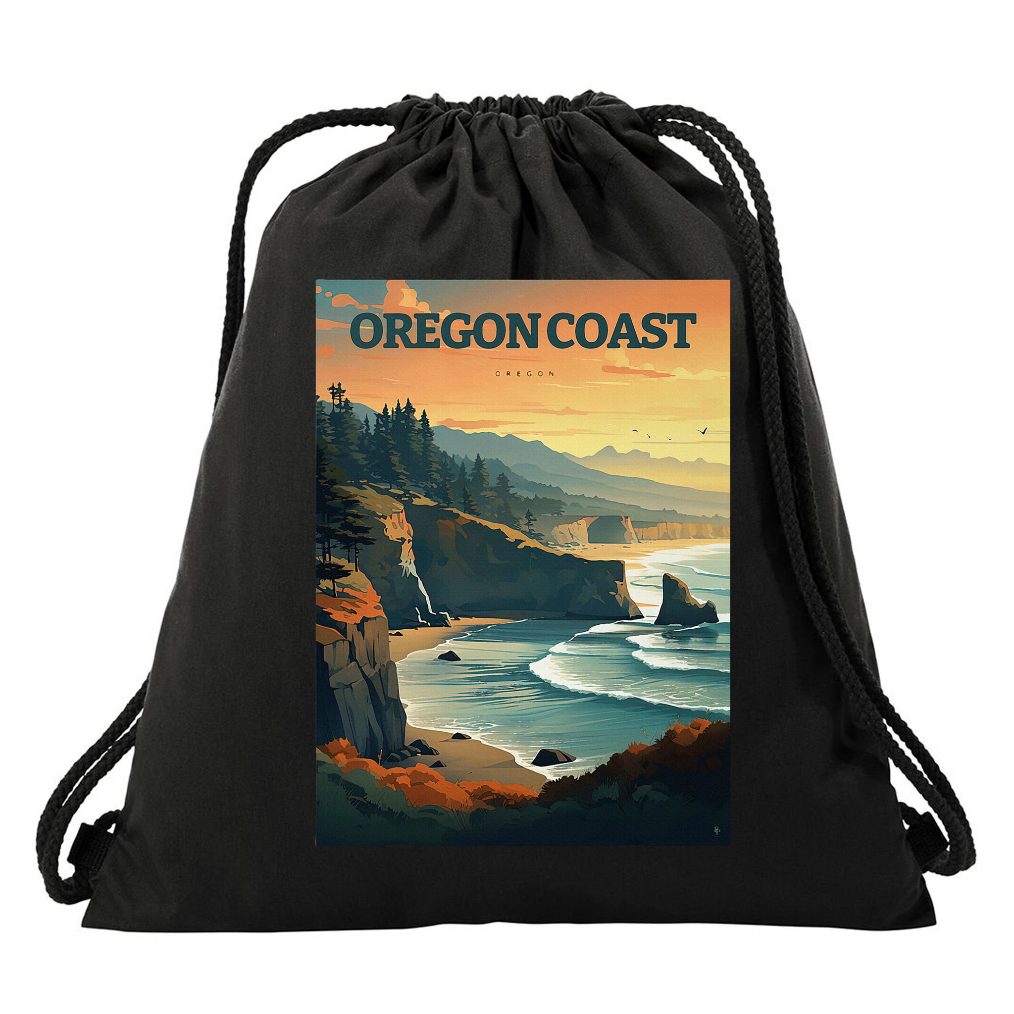 Oregon Coast Pacific Nw Vacation Souvenir Watercolor Design Drawstring Bag