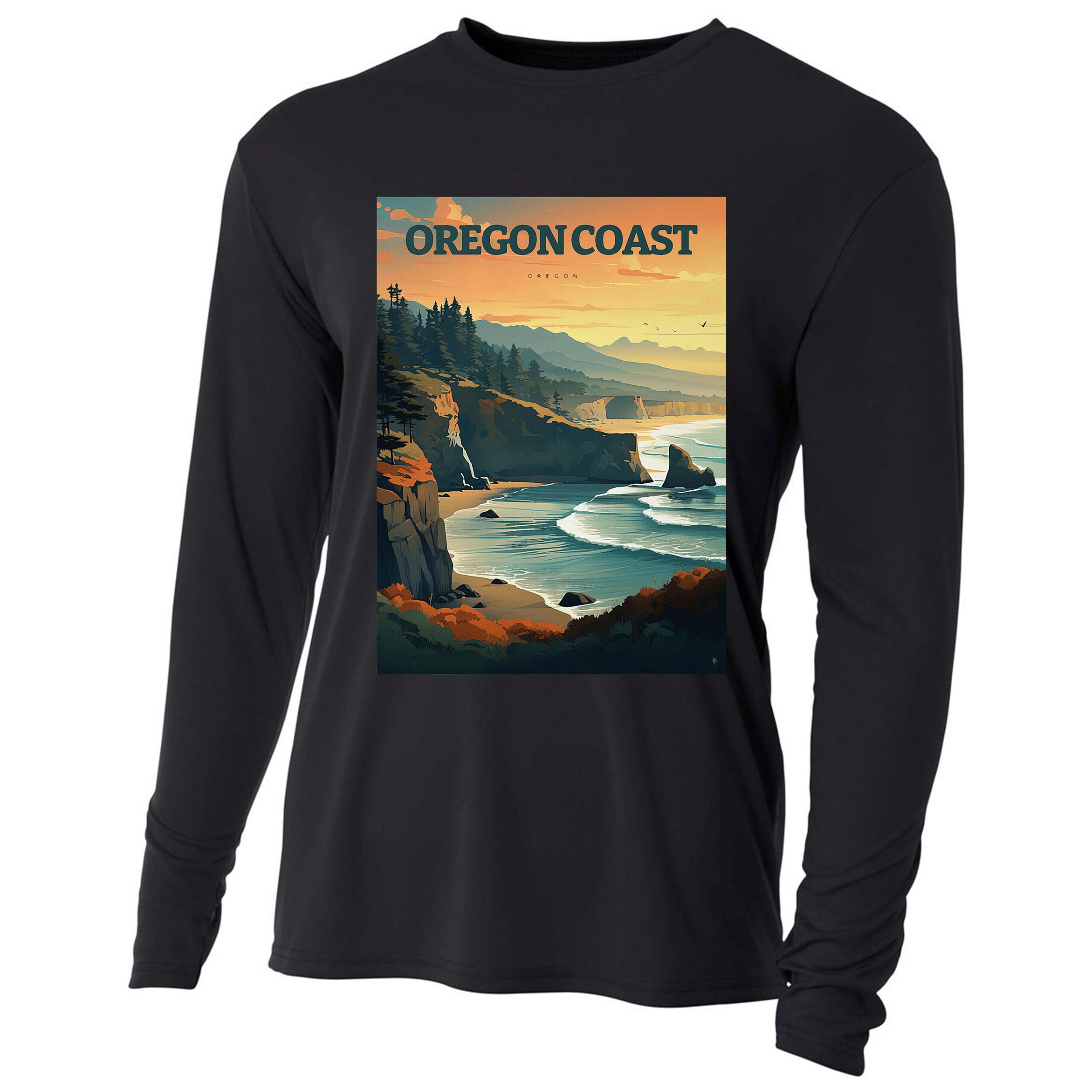Oregon Coast Pacific Nw Vacation Souvenir Watercolor Design Cooling Performance Long Sleeve Crew