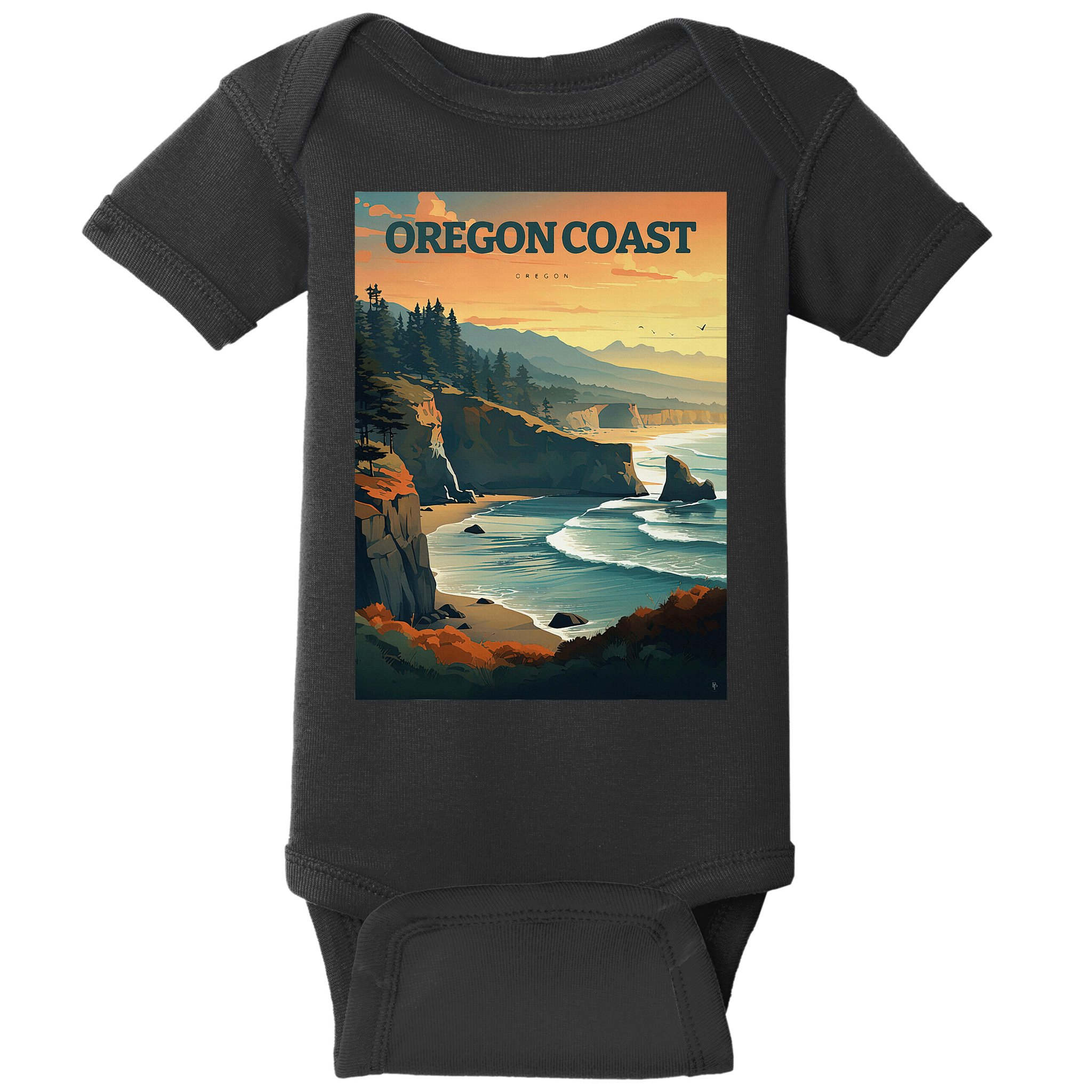 Oregon Coast Pacific Nw Vacation Souvenir Watercolor Design Baby Bodysuit
