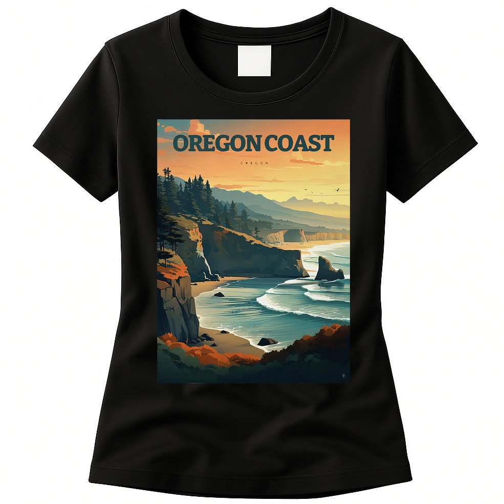 Oregon Coast Pacific Nw Vacation Souvenir Watercolor Design Womens T-Shirt