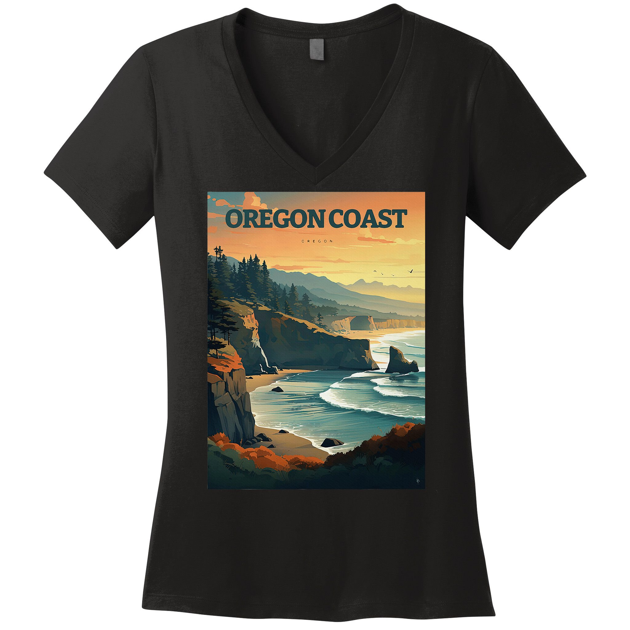 Oregon Coast Pacific Nw Vacation Souvenir Watercolor Design Women's V-Neck T-Shirt