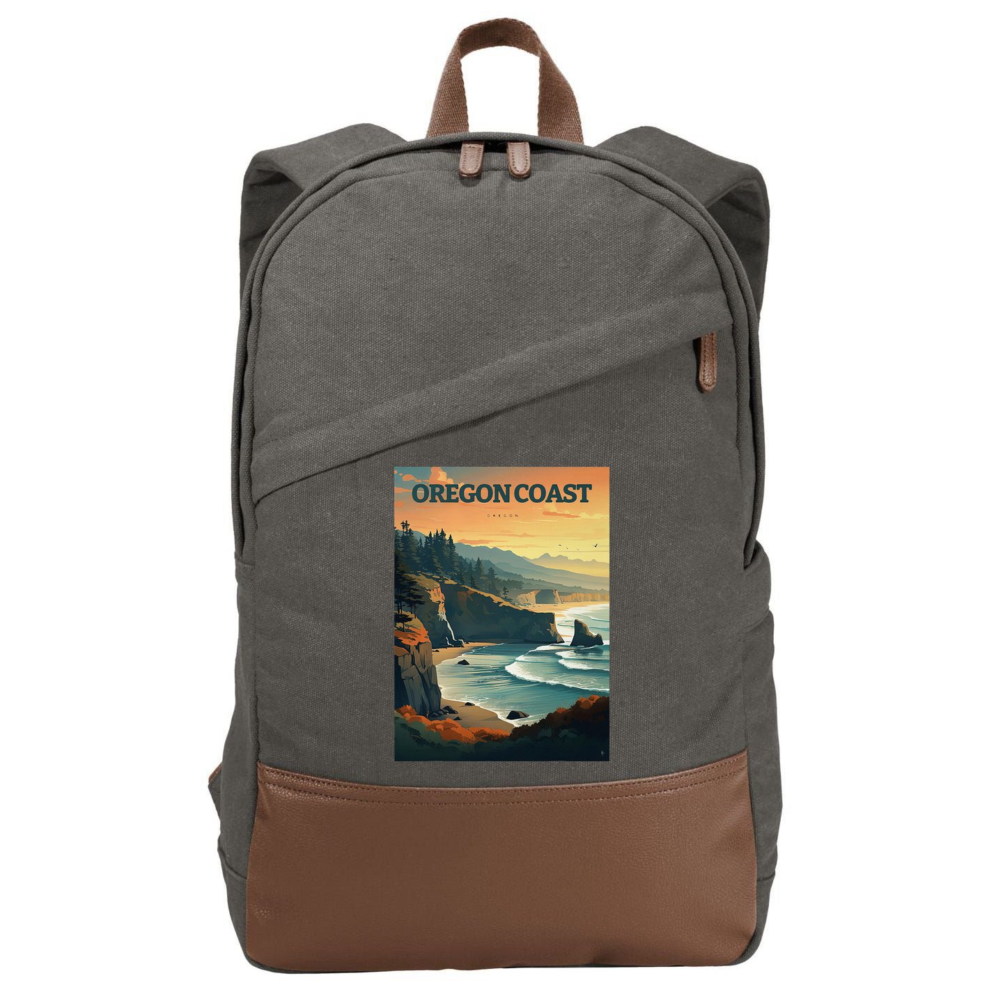 Oregon Coast Pacific Nw Vacation Souvenir Watercolor Design Cotton Canvas Backpack