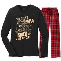 Only Cool Papa Rides Motorcycles Funny Fathers Day Women's Long Sleeve Flannel Pajama Set 