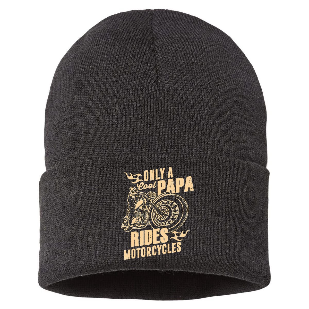 Only Cool Papa Rides Motorcycles Funny Fathers Day Sustainable Knit Beanie