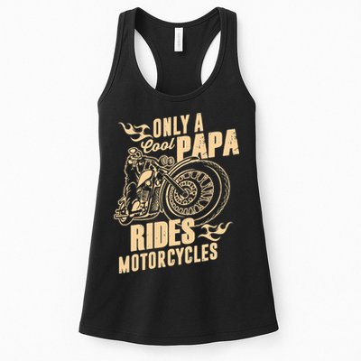 Only Cool Papa Rides Motorcycles Funny Fathers Day Womens Tank Top