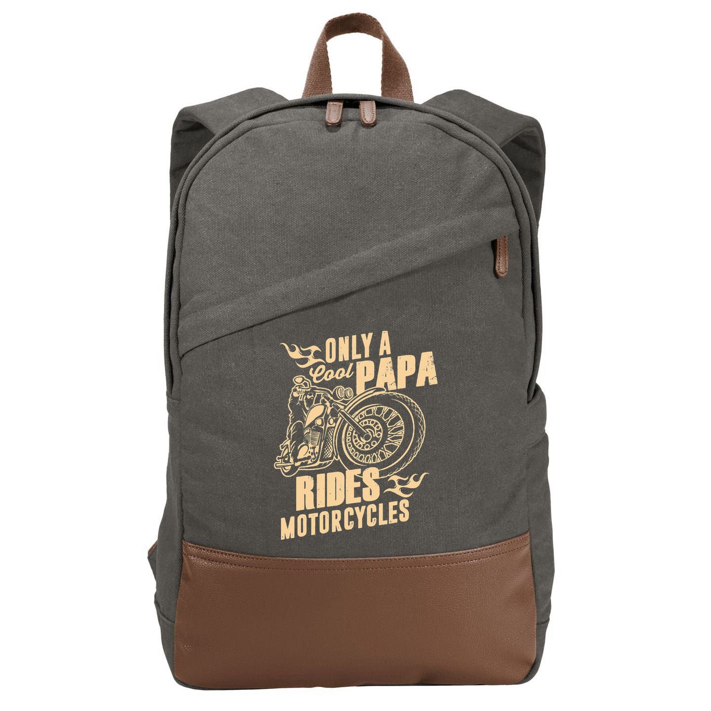 Only Cool Papa Rides Motorcycles Funny Fathers Day Cotton Canvas Backpack