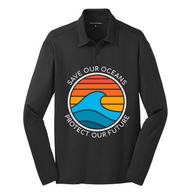 Ocean Conservation Quote Save Future Planet Water Earth Day Gift Silk Touch Performance Long Sleeve Polo