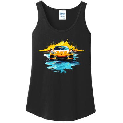 Orange C8 Racecar Splatter Art Ladies Essential Tank