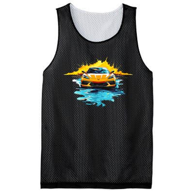 Orange C8 Racecar Splatter Art Mesh Reversible Basketball Jersey Tank