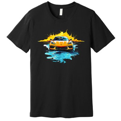 Orange C8 Racecar Splatter Art Premium T-Shirt