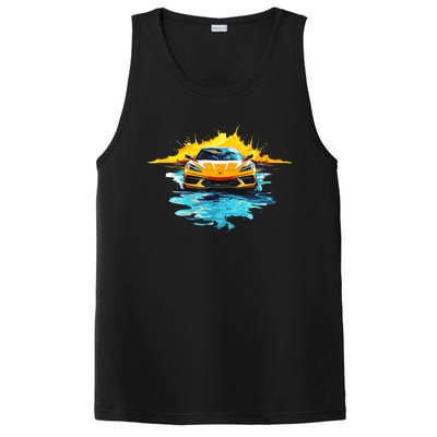 Orange C8 Racecar Splatter Art PosiCharge Competitor Tank