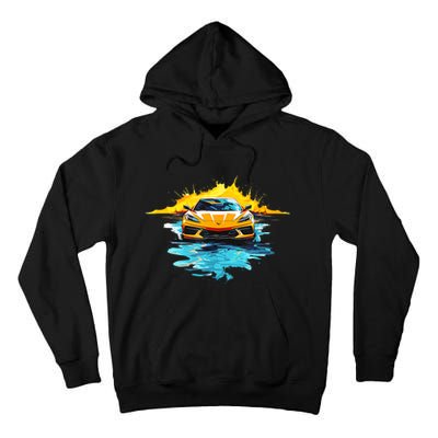 Orange C8 Racecar Splatter Art Tall Hoodie