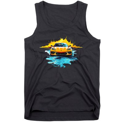 Orange C8 Racecar Splatter Art Tank Top