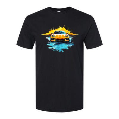 Orange C8 Racecar Splatter Art Softstyle® CVC T-Shirt