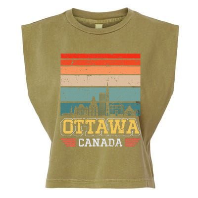 Ottawa Canada Retro Vintage Sunset Skyline Ottawa Garment-Dyed Women's Muscle Tee