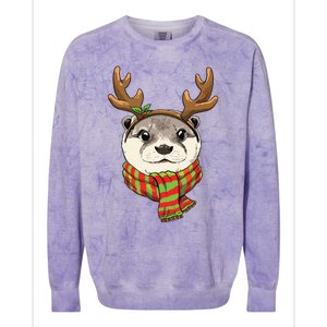 Otter Christmas Reindeer Antlers Xmas Boy Girl Colorblast Crewneck Sweatshirt