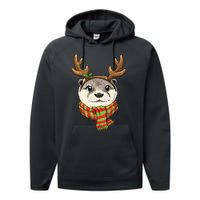 Otter Christmas Reindeer Antlers Xmas Boy Girl Performance Fleece Hoodie