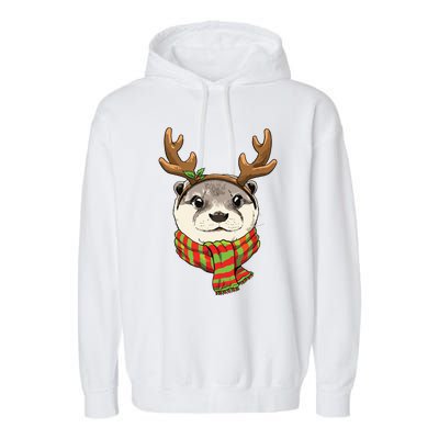 Otter Christmas Reindeer Antlers Xmas Boy Girl Garment-Dyed Fleece Hoodie