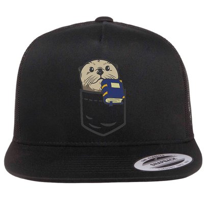 Otter Cute Read Reading Book Librarian Across America Flat Bill Trucker Hat